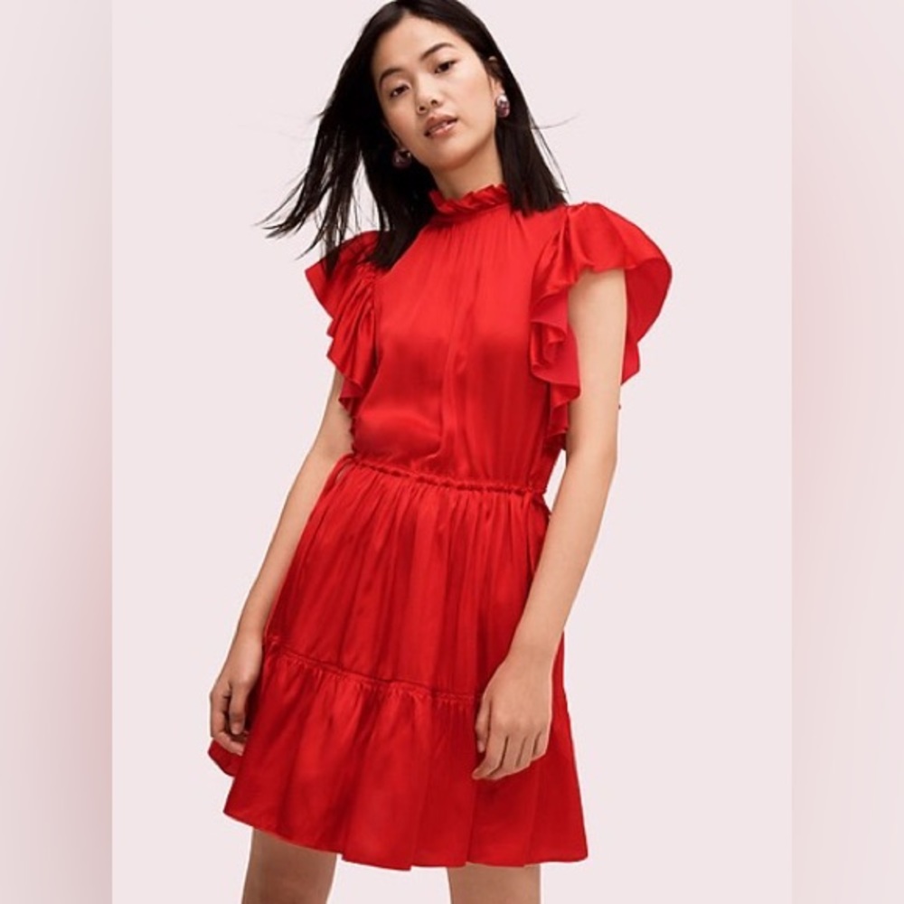 Sold! Kate Spade tiered high neck silk blend dress in zinnia red